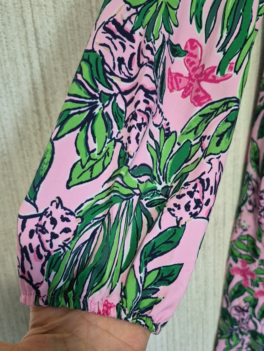 Lilly Pulitzer Ensley UPF 50+ Dress Roaring With Joy Pink Green Size L NWT - Picture 9 of 13